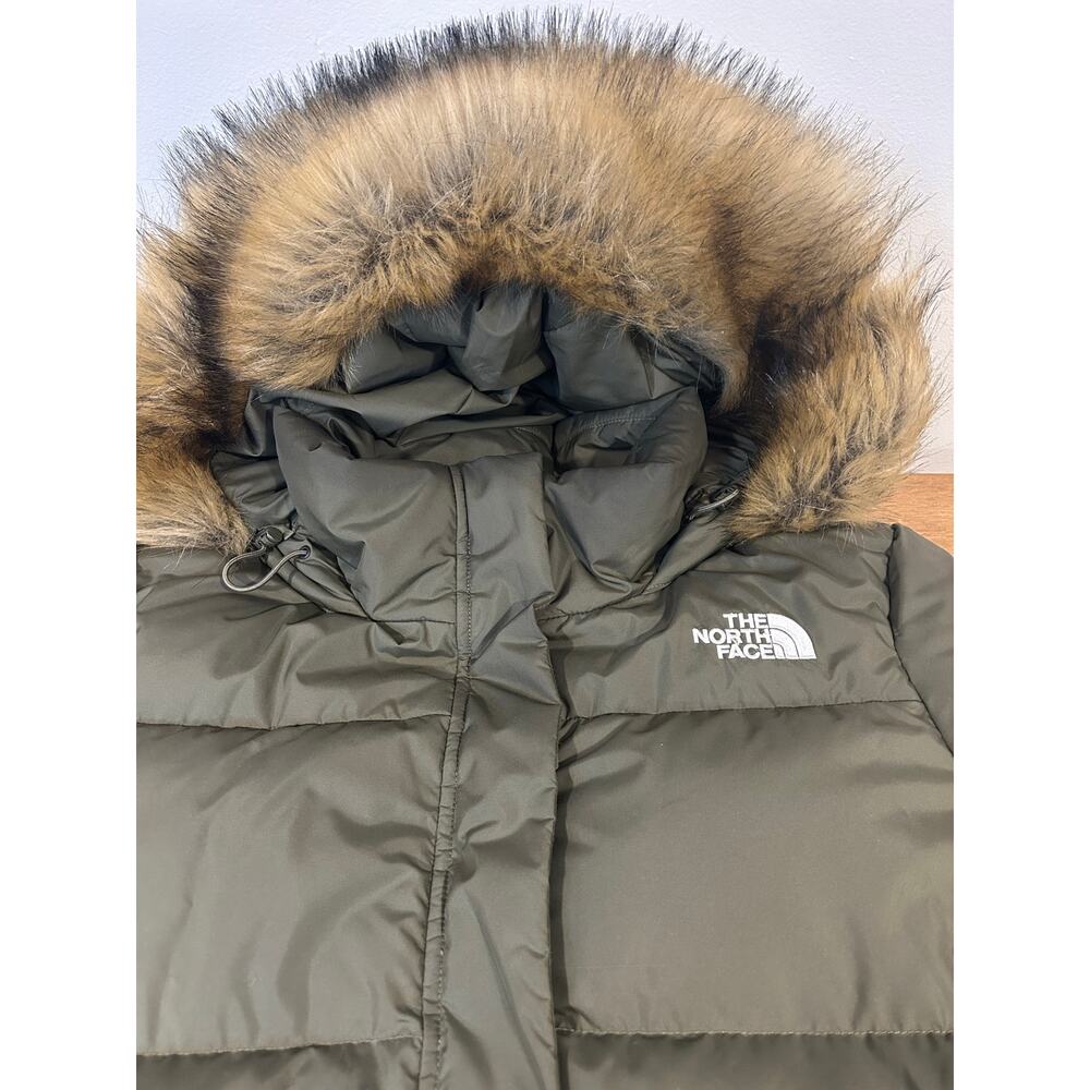 THE NORTH FACE XL Gotham Women's Khaki 550 Down Puffer Hooded Quilted Faux Fur - Picture 15 of 16